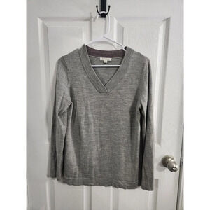 Orvis 100% Marino Wool cozy men gray Vneck pullover sweater outdoors size large